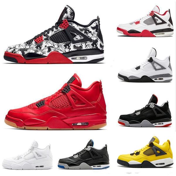 

with box 4 4s tattoo graffiti singles day red basketball shoes men women black retro dunk from above j4 sneakers