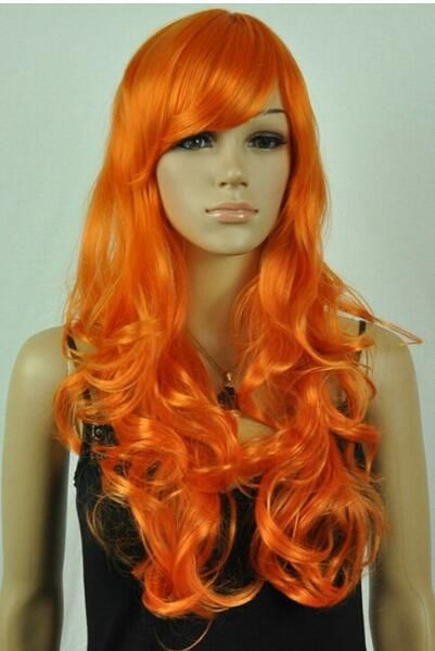 

++ trendy long orange wavy women cosplay hair full wigs, Black;brown