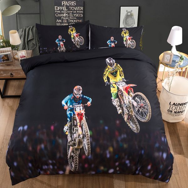 

wensd high-quality bed set single,double motorcycle acrobatics duvet cover set for boy men bedclothes home textile chain 3d