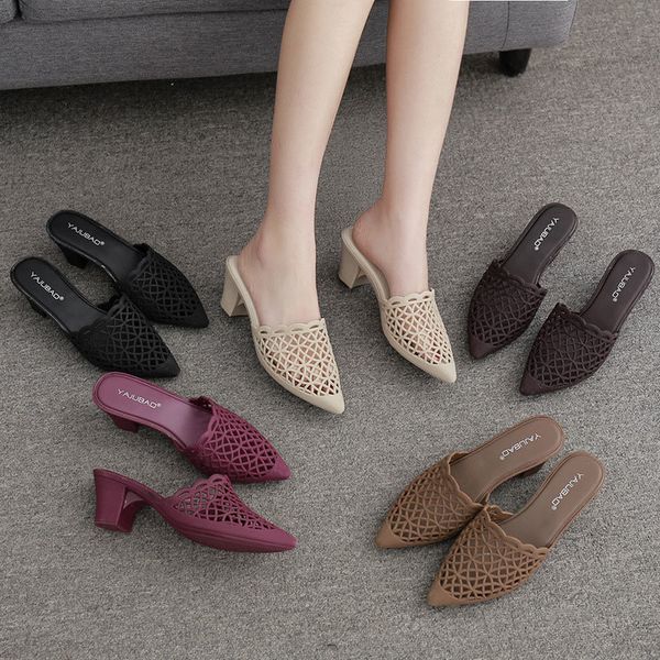 

hee grand summer 2020 new jelly sandals women casual hollow out shoes pvc heels purple slides size 9 soft slippers shoes xwz6174 t200327, Black