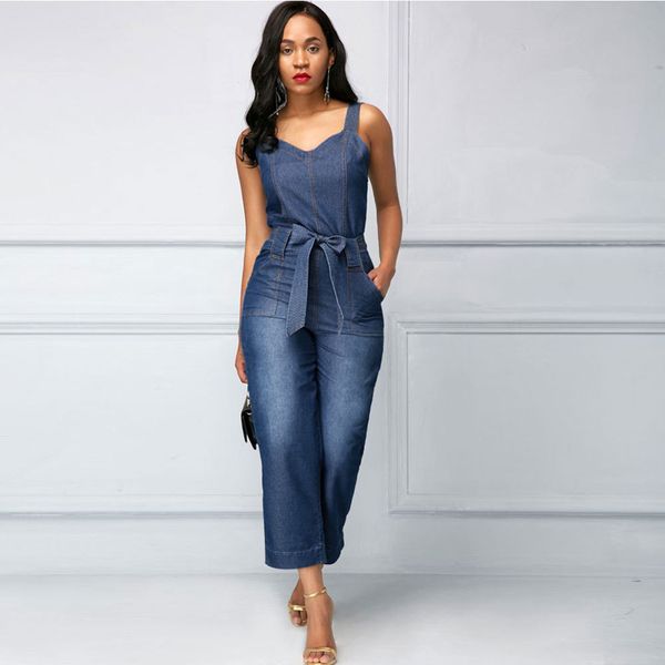 

lguc.h 7/8 jeans woman wide leg women jeans denim jumper pants high waist overalls suspender casual mom 2019 trouser, Blue