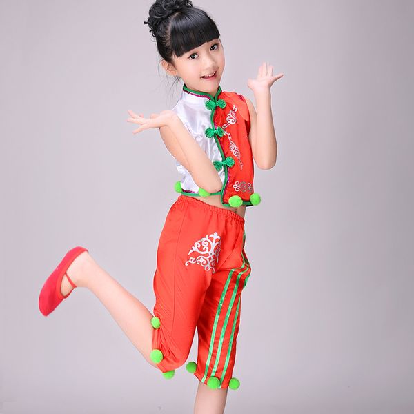 

children national performing yangko dance suit girls classical umbrella oriental dancer wear kids traditional modern stage wear, Black;red