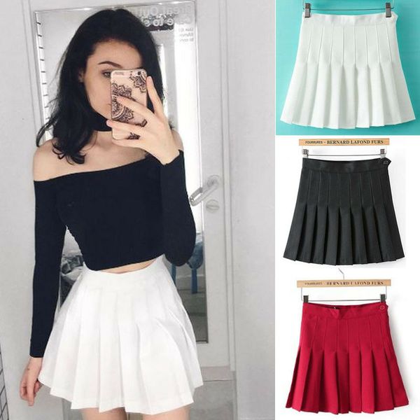 

2019m us fashion women tennis pleated mini skirt school girl skater skirt shorts, Black