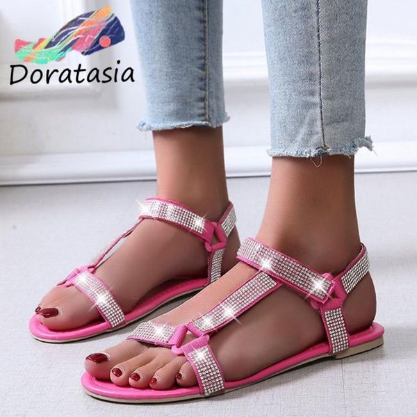 

doratasia classic women solid buckle shoes 2020 summer casual sandals women rhinestone open toe sandals, Black