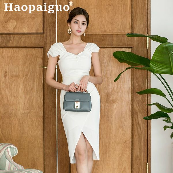 

plus size 2019 summer white dress women v-neck split sheath bodycon wrap dress women solid sheath ladies vestido de verano, Black;gray