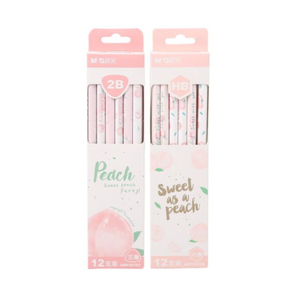 

12pcs/set pencils sweet peach pattern student writing stationery hb 2b