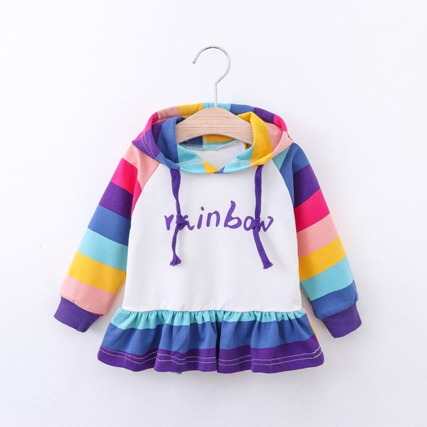 

striped newborn girls sweatshirt hooded colorful casual sweatshirts dress for baby girl spring fall infant pullover shirt, Black