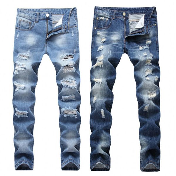 

2018 new fashion ripped jeans men patchwork hollow out printed beggar cropped pants man cowboys demin pants male dropshipping, Blue