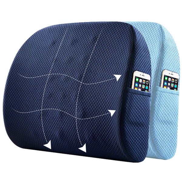 

solid color lumbar pillow support back chair cushion back pillow massage memory foam with phone pocket comfort and breathable