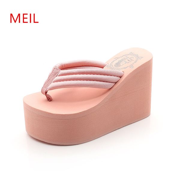 

11cm women flip flop wedges heels summer sandals slippers woman shoes women beach wedges shoe light bottom platform handmad35-41, Black