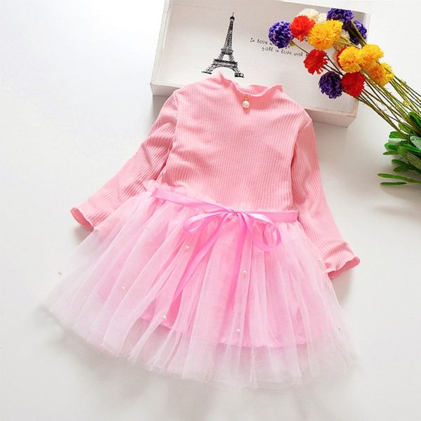 

korean style girl dress children long sleeve princess dresses solid print kids dress costume for girls clothing spring autumn, Red;yellow
