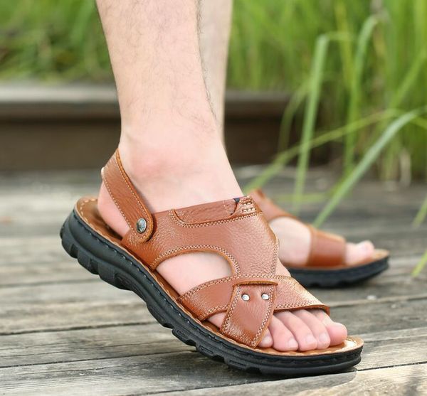 

ndals leather sandals thick-soled breathable slippers, Black