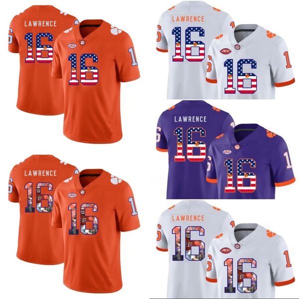 

Clemson Tigers 16 Trevor Lawrence Clemson Football Jerseys Mens Women Youth NCAA College Double Stitched American Flag Number