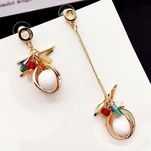 

lady's accessories woman fashion jewelry asymmetric earrings beads colorful charms dangle stud earrings s168, Golden;silver