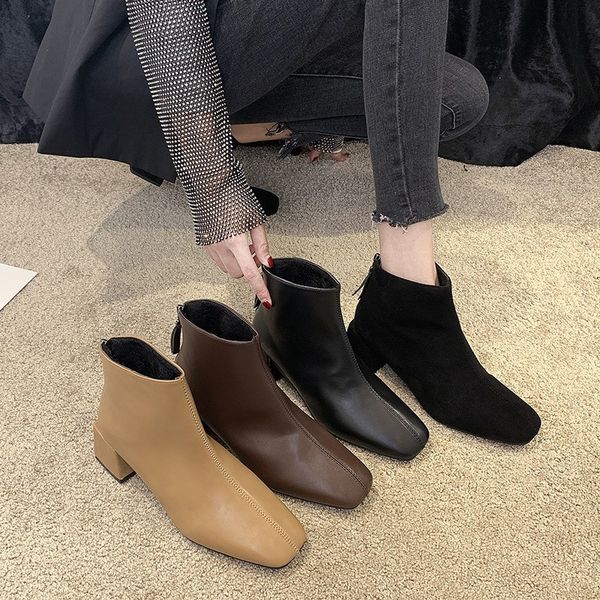

boots flat platform back zip boots-women shoes ankle booties women zipper winter footwear 2019 low med 2020 ladies rubber, Black