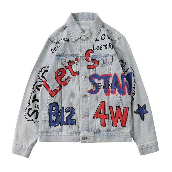 

mens jackets fashion casaul oversize graffiti printing jacket hip hop light color jacket streetwear m-xxl, Black;brown