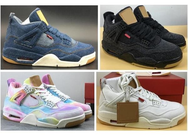 

4 denim basketball shoes men 4s nrg blue black white multicolor rainbow denims sports sneakers with box