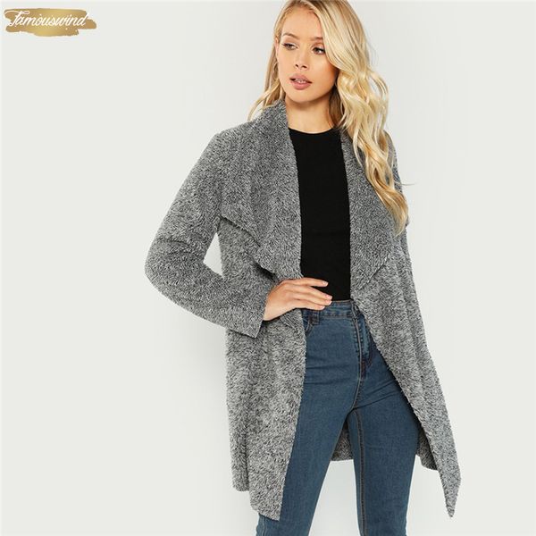 

office lady elegant coat waterfall collar solid knee length teddy autumn casual fashion women coats applique grey outerwear, Tan;black