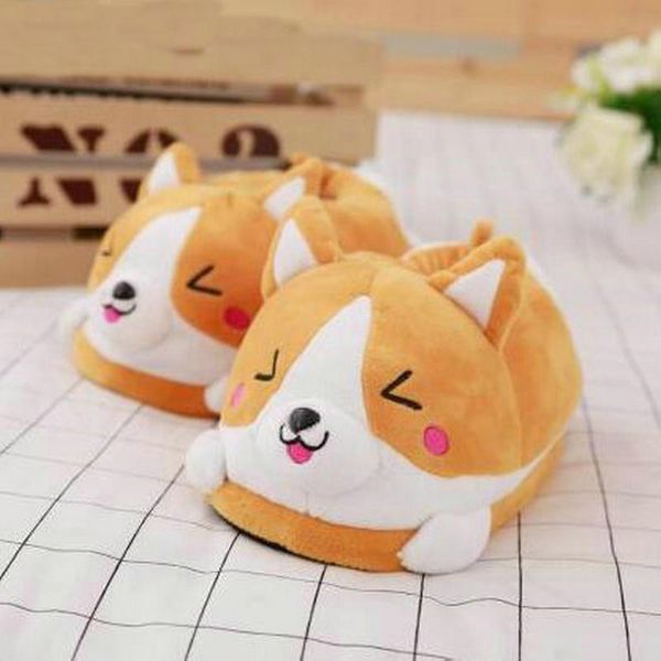 

winter warm indoor floor bedroom cotton koi dog slippers cartoon cute plush keji slippers home slip cotton pad shoes, Black