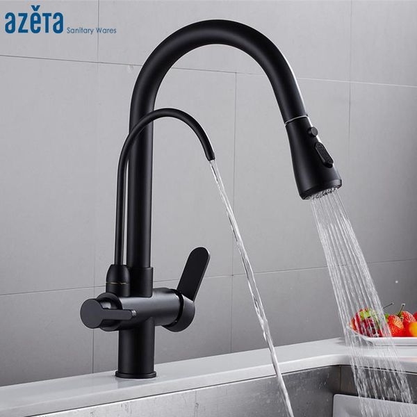 

azeta water purification kitchen faucets black pull down kitchen 3 ways mixer tap 360 degree rotate tap at9108b