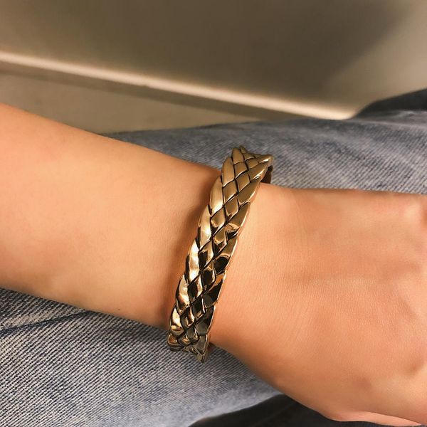 

european women's jewelry simple pattern fashion street shoot personality alloy embossed hand-woven ladies bracelet, Black