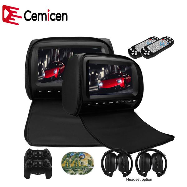

cemicen 2pcs 9-дюймовый автомобильный подголовник монитор dvd видео плеер 800 * 480 zipper крышка tft жк-экран поддержка ir / fm / usb / sd
