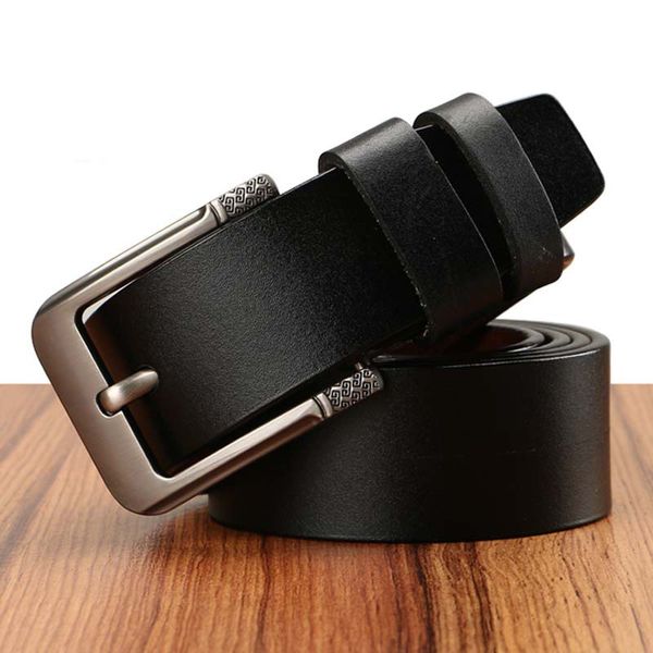 

men's belts cowhide genuine leather belts pin buckle for men jeans cowskin strap waistbands male cintos ceinture, Black;brown