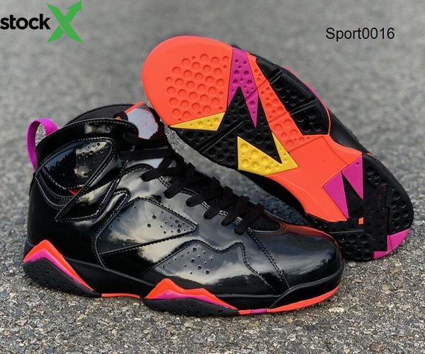 

wholesale 7 wmns 7s black patent leather 313358-006 with box men size jordon basketball shoes