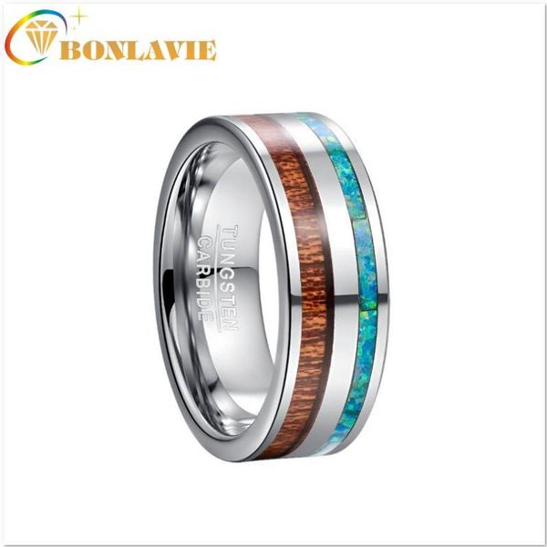 

2020 nuncad 8mm width steel color inlaid green opal + acacia tungsten steel ring men's ring, Golden;silver