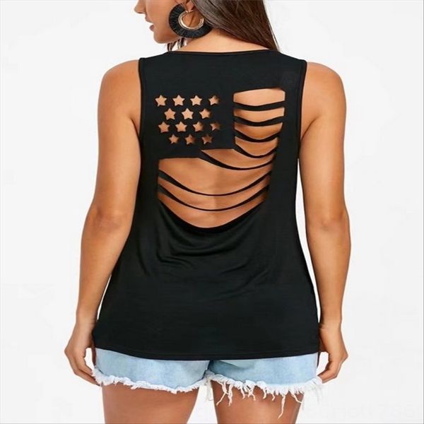 

women's duan xiu base t-shirt women's american flower round collar national flag t-shirt national flag vest, White