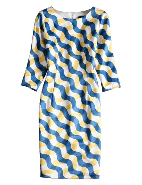 

fashion wave print women sheath dress round neck 3/4 sleeves caual dresses 09m020, Black;gray