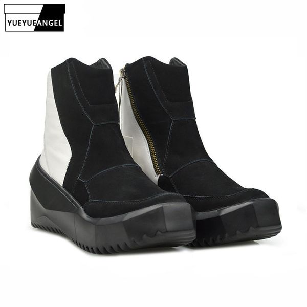 

korean style winter new fashion brand genuine leather mens boots male shoes zipper round toe footwear vintage black
