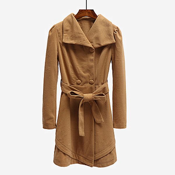 

thick winter new korean version 2019 long solid color woolen coat lapel casual female models, Black