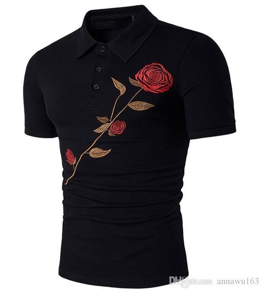 

summer suit new personality rose print men's lapel t-shirt wholesale, White;black