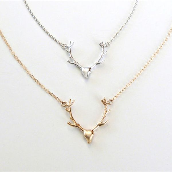 

10pcs fashion cute elk pendant antler necklace, Silver