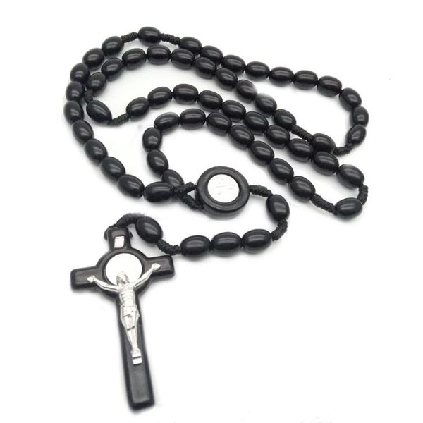 

catholic religious fashion retro style cross beads necklace christian jewelry accessories gift men and lady necklace charm gift, Silver