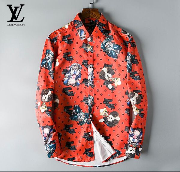 

2020 autumn winter long sleeve casual shirts a rolling collar men printed dress shirt color print slim fit medusa silk shirts gg324, White;black