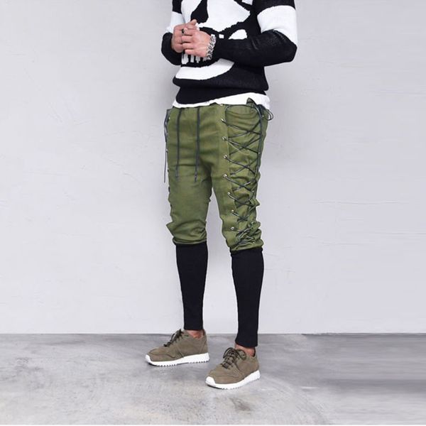

men's side lace-up banded pants new fashion trousers retro medieval viking navigator pants men casual loose pant male 2019 new, Black