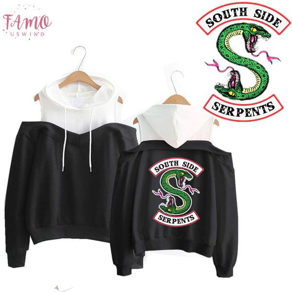 

riverdale south side serpents hoodie southside serpents off shoulder women sweatshirts long sleeve hooded clothes exclusive drop shipping, Black