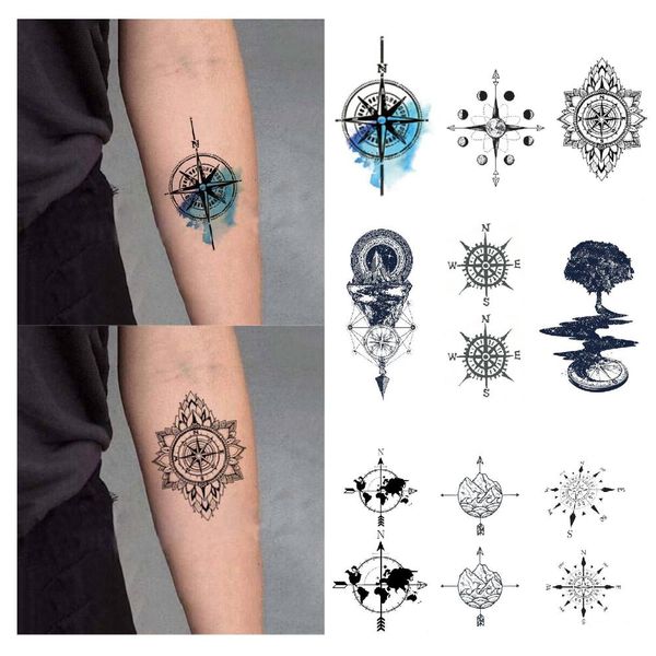Acheter Boussole Tatouage Autocollant étanche Temporaire Faux Tatoo Géométrie Géographique Bras Main Adultes Hommes Femmes Corps Art Outils 105x6 Cm