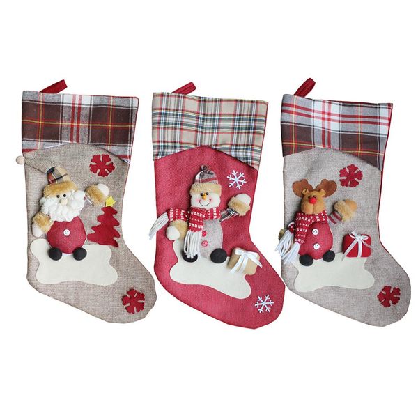 

3pcs christmas stocking sock ornament santa snowman socks new year christmas decoration for home kids gifts