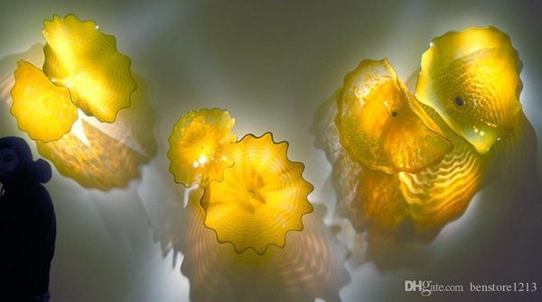 

oem mouth blown murano glass flower wall art craft yellow hanging plates glass art wall