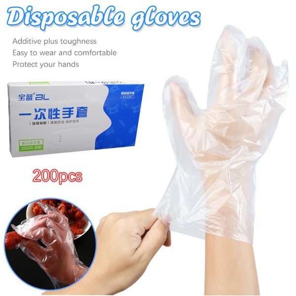 

200pc plastic clear disposable gloves garden restaurant home baking tool housework exam cleaning security protection gloves