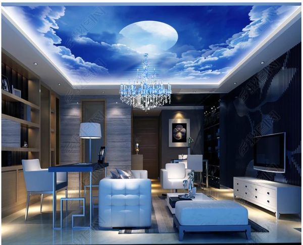 

customized large 3d p wallpaper 3d ceiling murals wallpaper heaven's ladder blue sky cloud moon living room zenith ceiling