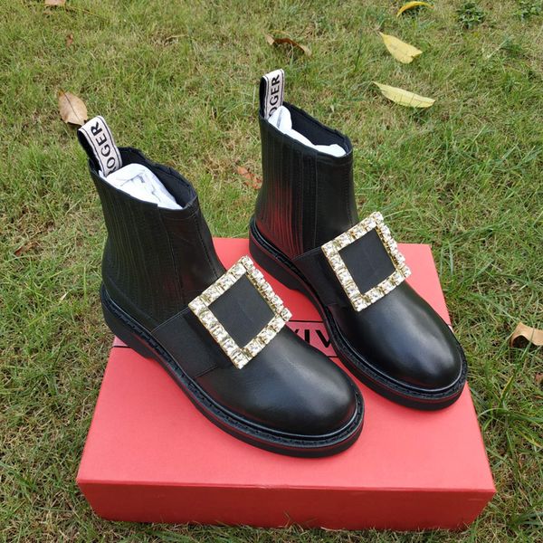

autumn and winter new rhinestone martin booties shoes women square buckle black ankle fashionable outdoor boots for women size 35-39