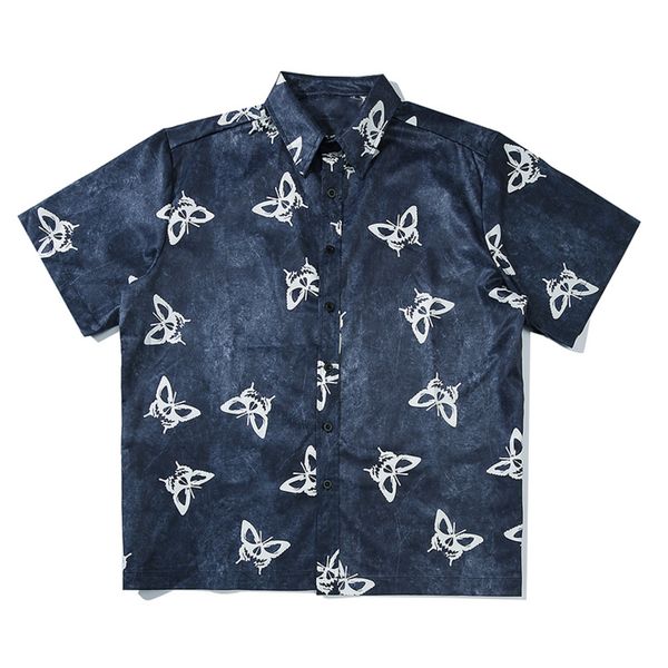 

mens butterfly print hawaiian shirts harajuku streetwear 2020 summer short sleeve blouse punk rock oversize shirts, White;black