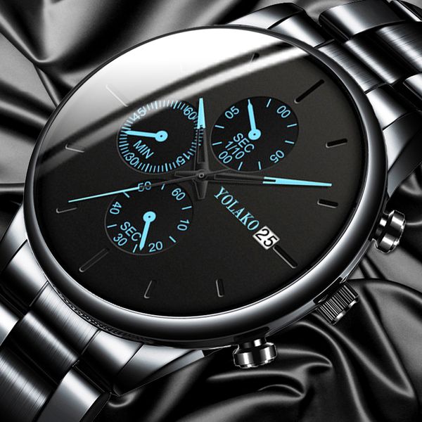 

classic black men steel belt wrist watch calendar stainless steel quartz watches men business analog clock uhren herren, Slivery;brown