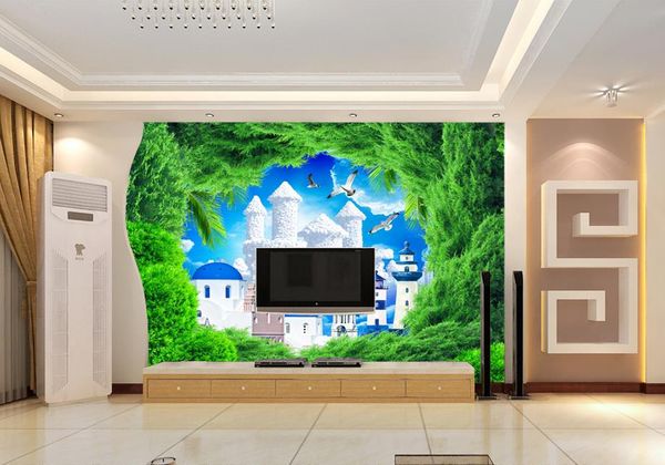 Carta da parati murale personalizzata per pareti 3D stereoscopico Architettura mediterranea originale TV Camera da letto TV Sfondo Decorazione della parete di casa Pittura
