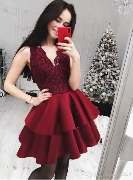 

элегантные бургундские линии платья возвращения на родину v-образным вырезом без рукавов на шнуровке короткие платья партии мини длины, Blue;pink