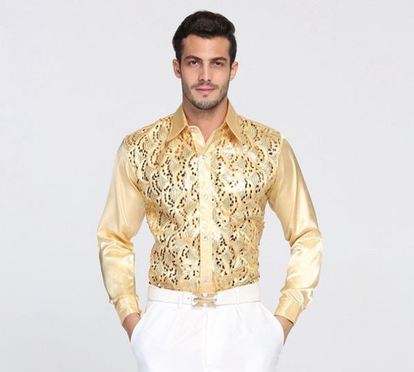 Camicia da uomo di alta qualità con paillettes Performance ball host Cotton Groom Camicie a maniche lunghe Accessori 03